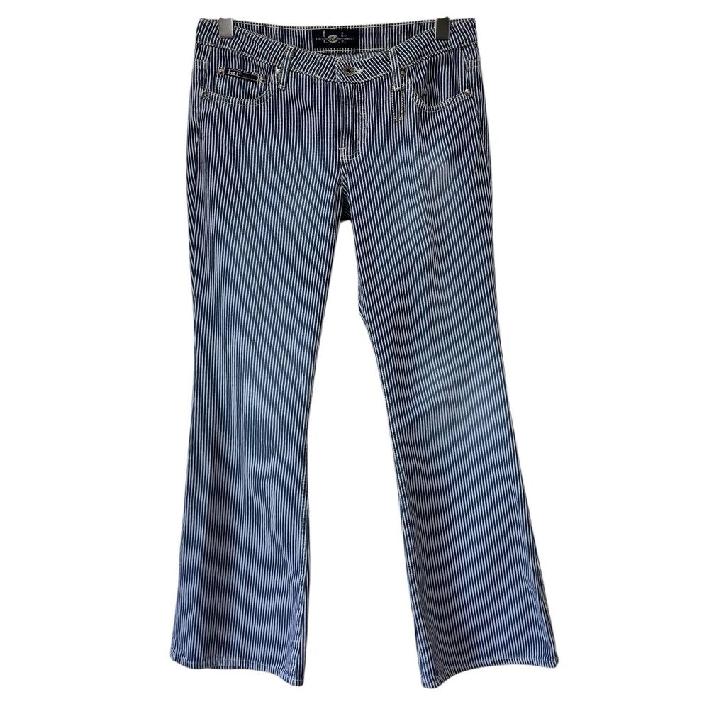Vintage LEI Jeans Blue Railroad Striped Flare Y2K Juniors 11 EUC